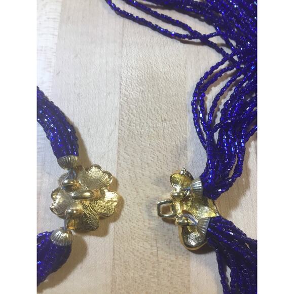 Valjean Vintage Iridescent Cobalt Blue Micro seed bead multistrand long necklace - Picture 7 of 10